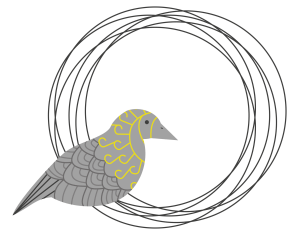 stylized vector drawing of a meadowlark bird on edge of nest