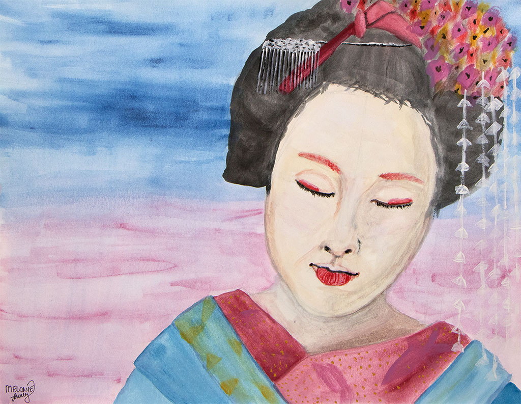 Watercolor painting of a Geisha