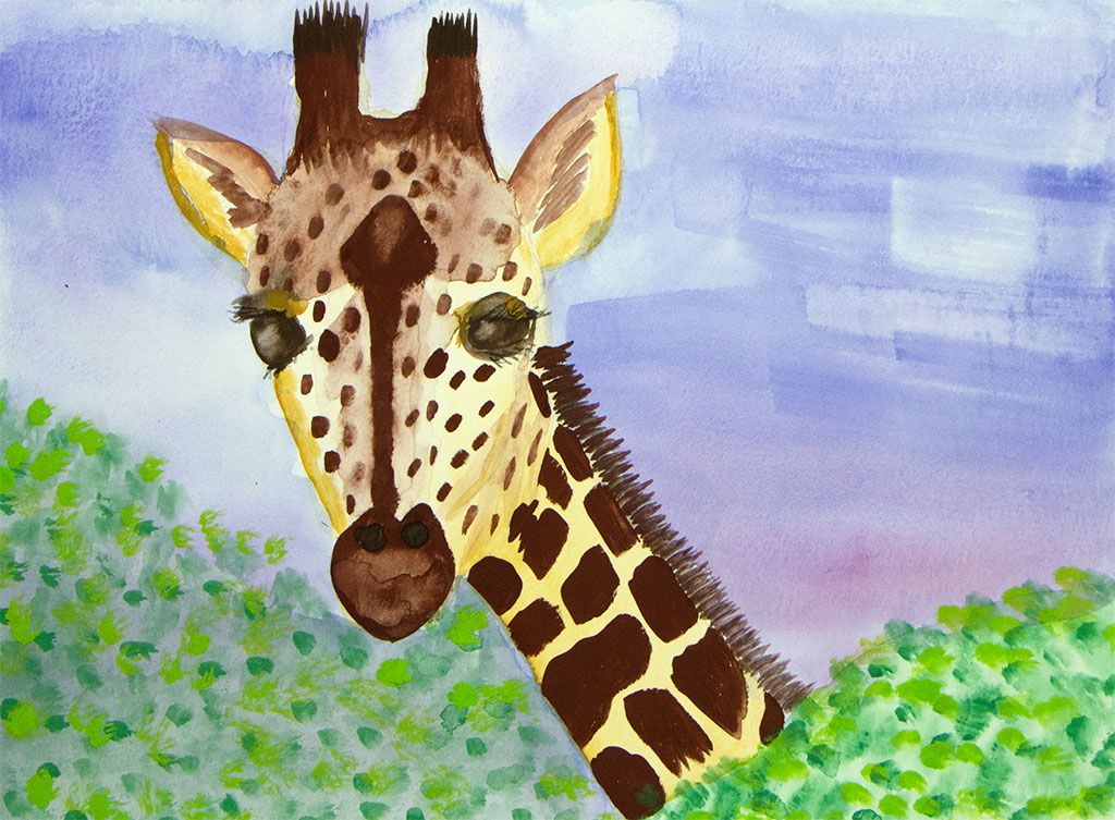 gouache painting of a giraffe
