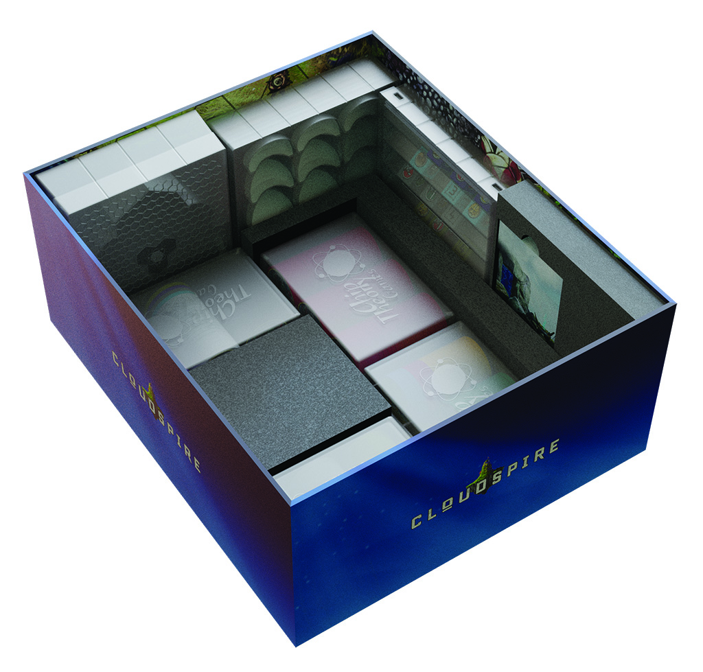 3D rendering of game box with components inside