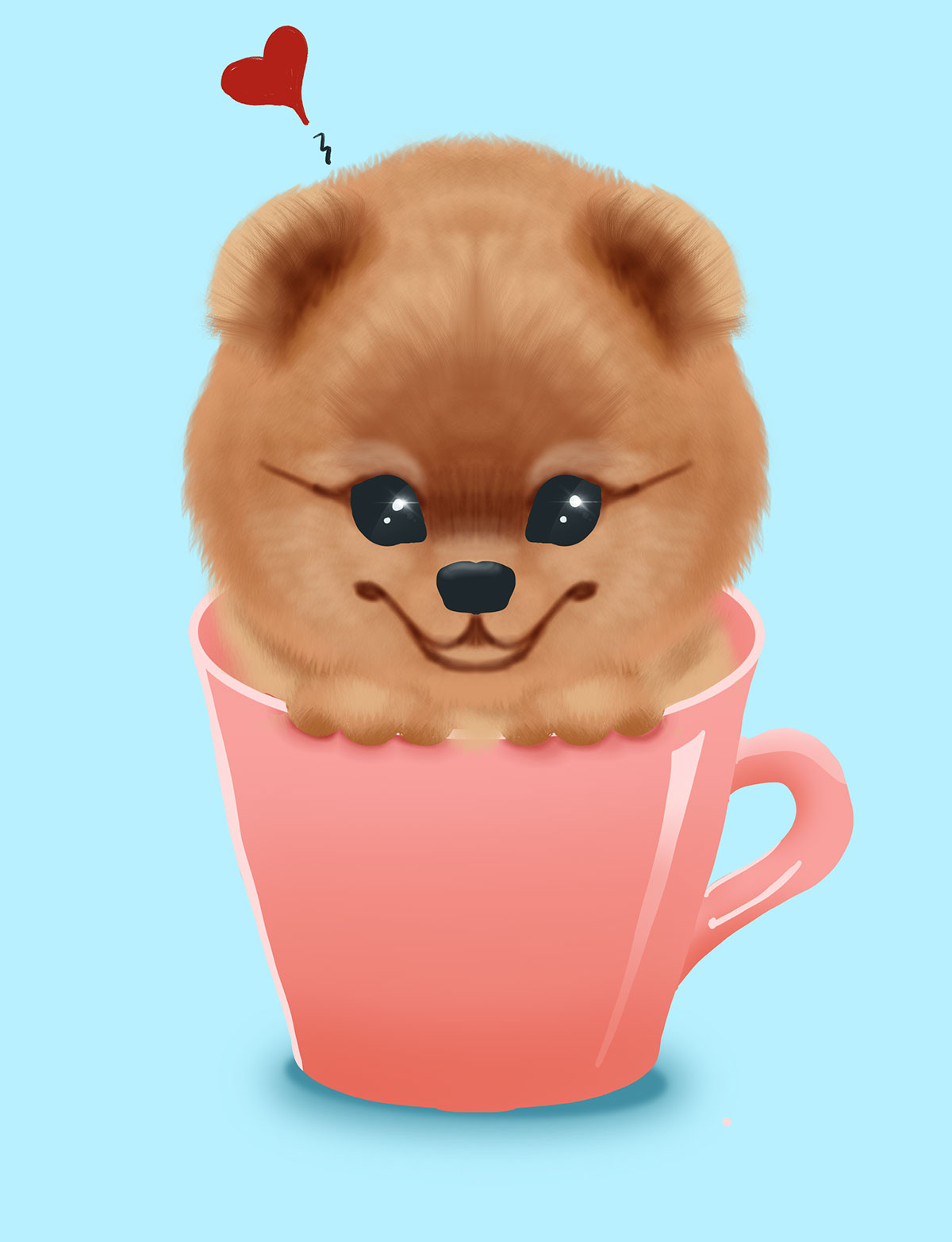 digital drawing of a puppy in a pinkish mug